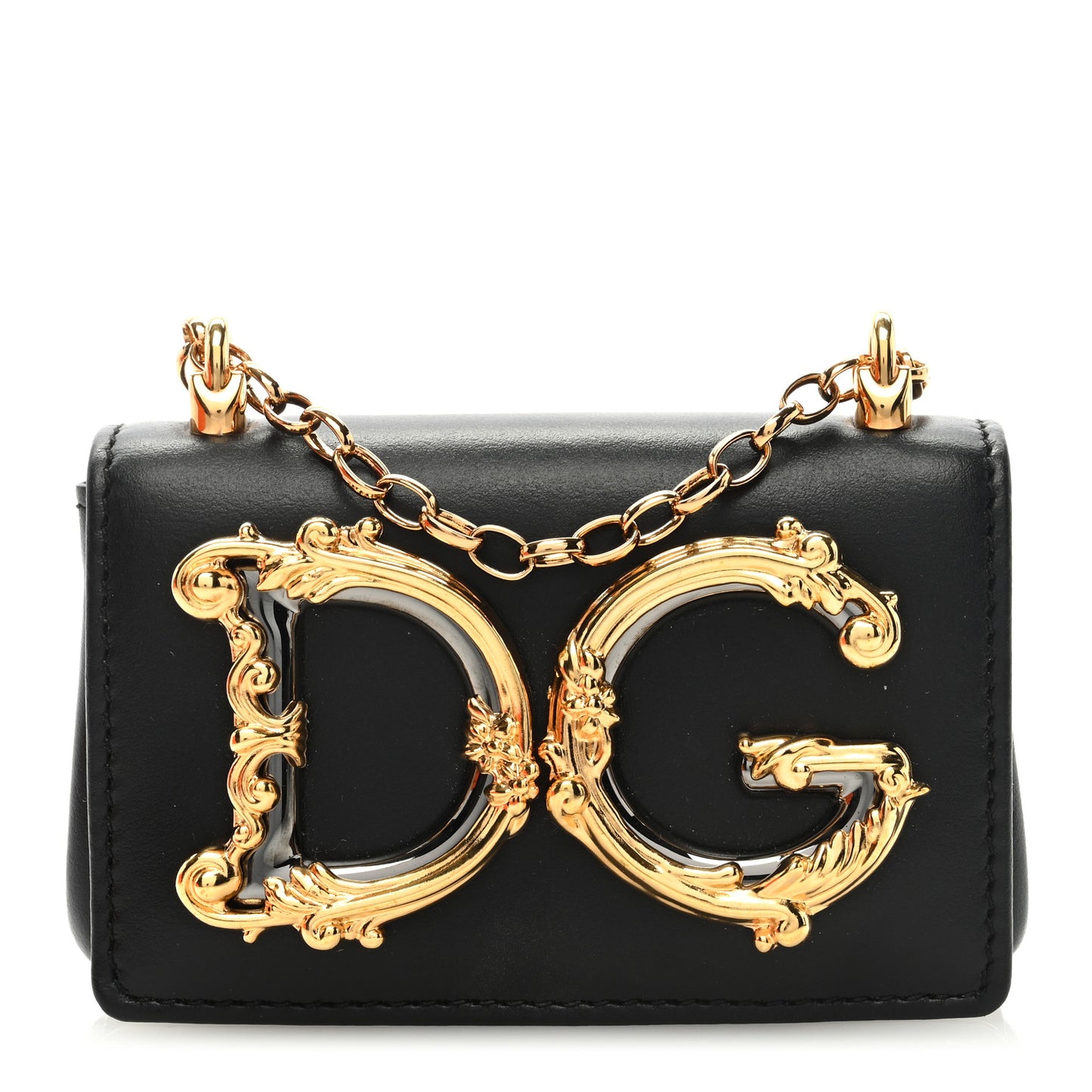 Calfskin Micro DG Girls Shoulder Bag Black