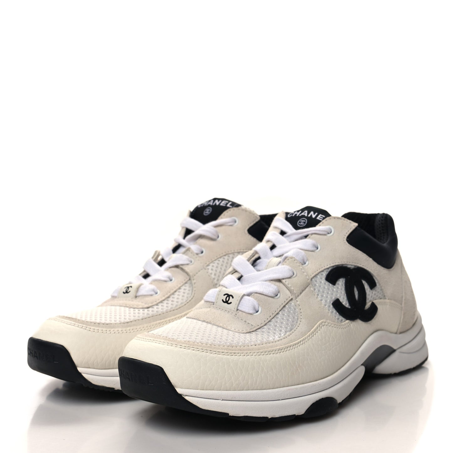 Mesh Suede Calfskin Grained Calfskin Womens CC Sneakers 39.5 White Black