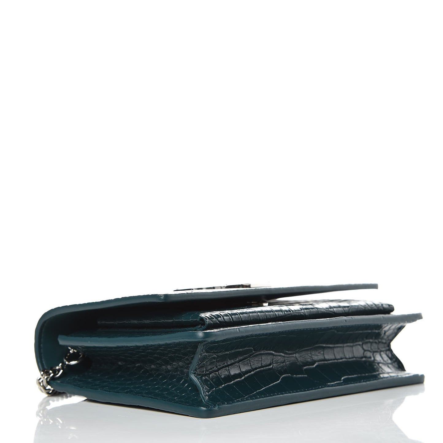 Calfskin Crocodile Embossed Monogram Sunset Chain Wallet Dark Turquoise