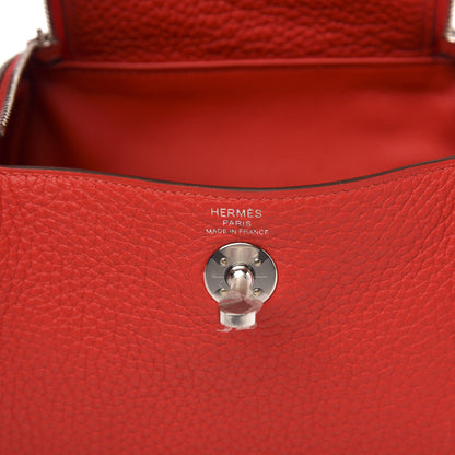 Hermes Taurillon Clemence Mini Lindy 20 Rouge De Coeur 6 of 9