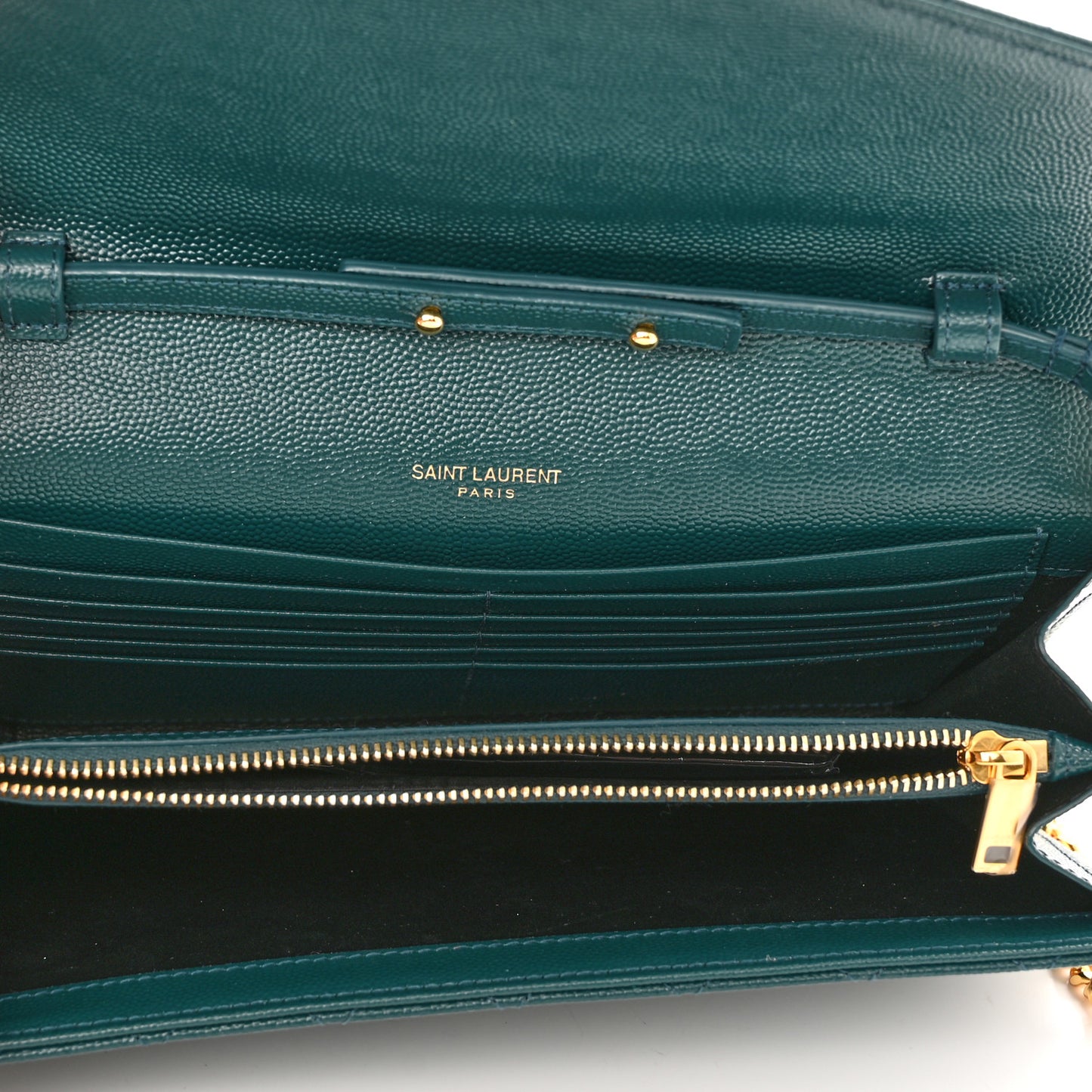 Grain De Poudre Mixed Matelasse Triquilt Monogram Chain Wallet Sea Turquoise