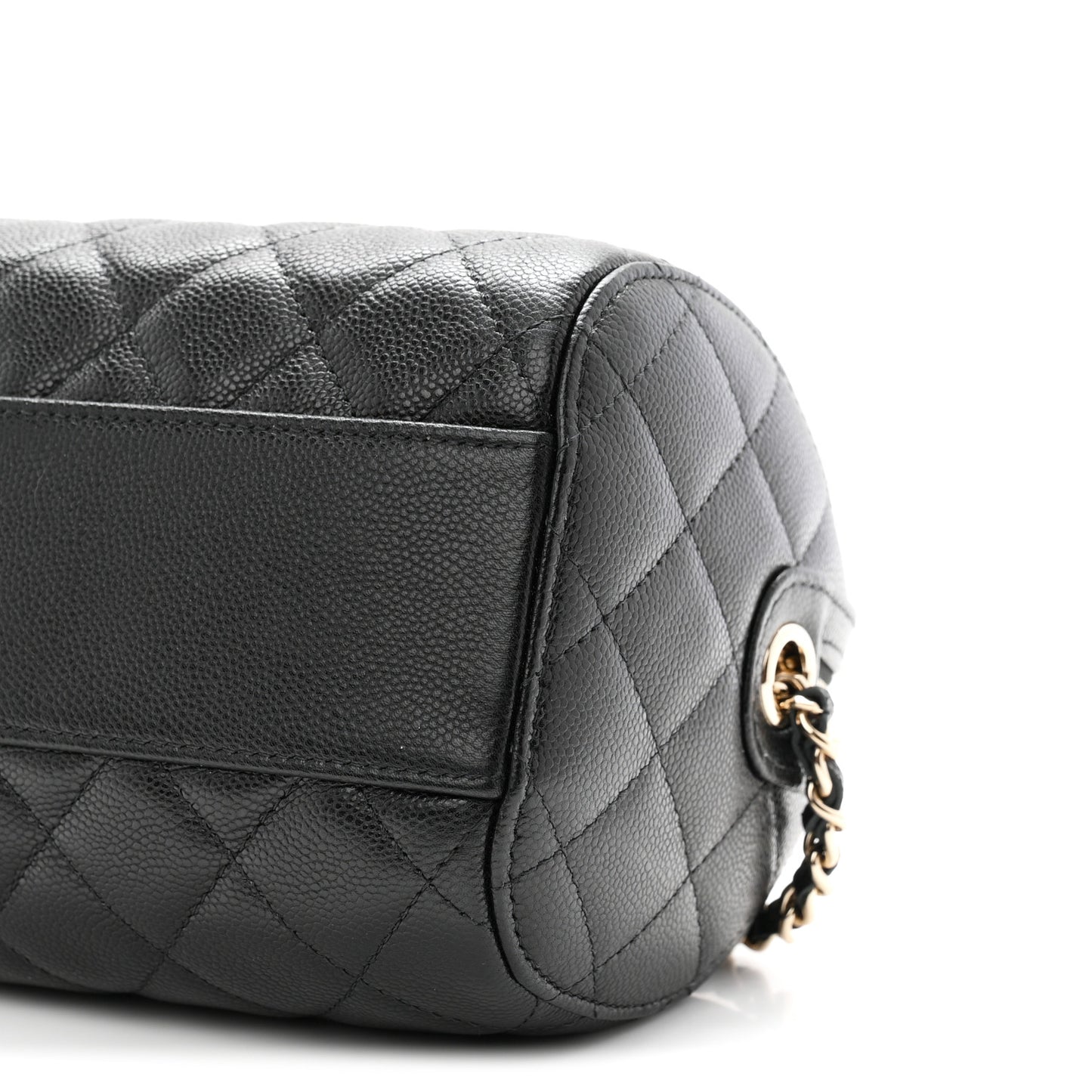 Caviar Quilted Barrel Clutch With Chain  Black
