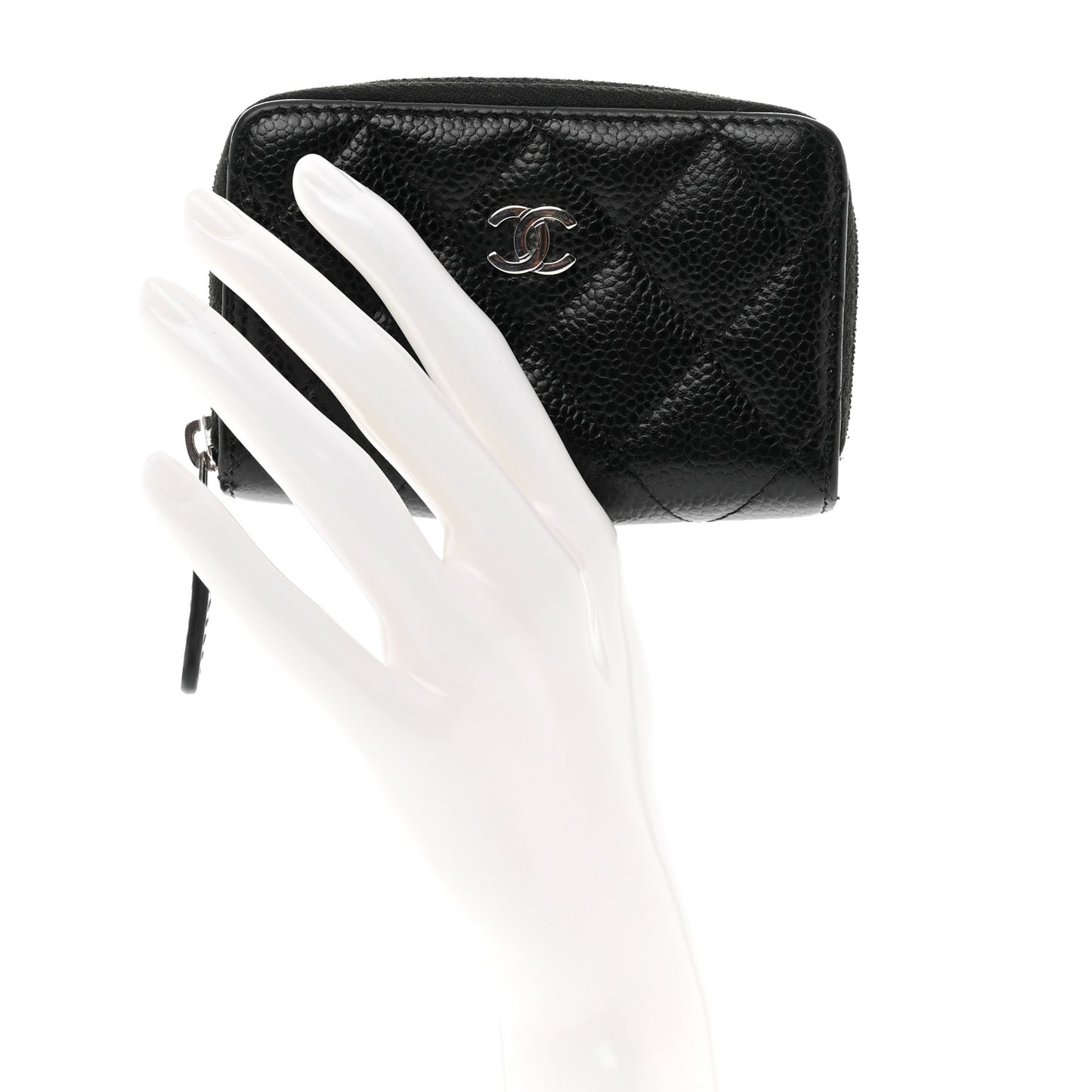 Caviar Quilted Zip Coin Purse Black