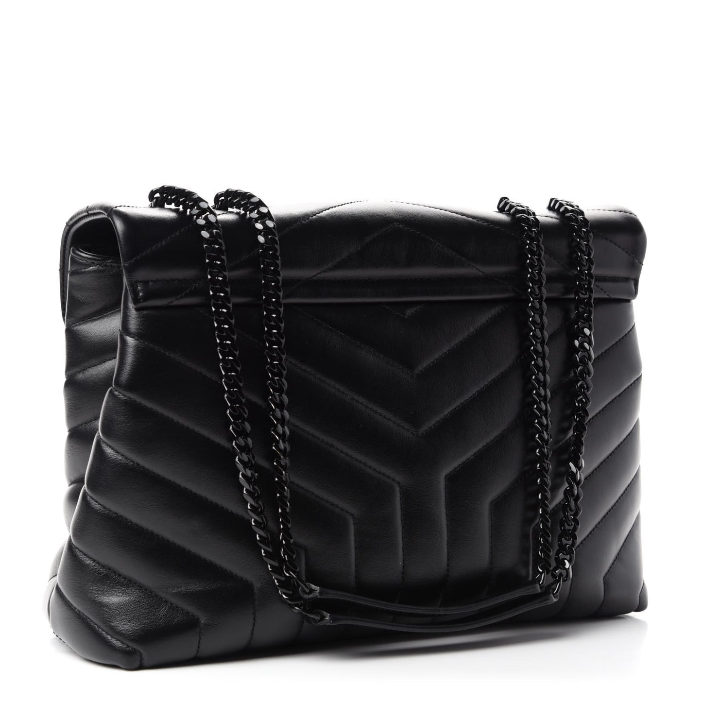 Calfskin Y Quilted Monogram Medium Loulou Chain Satchel Black