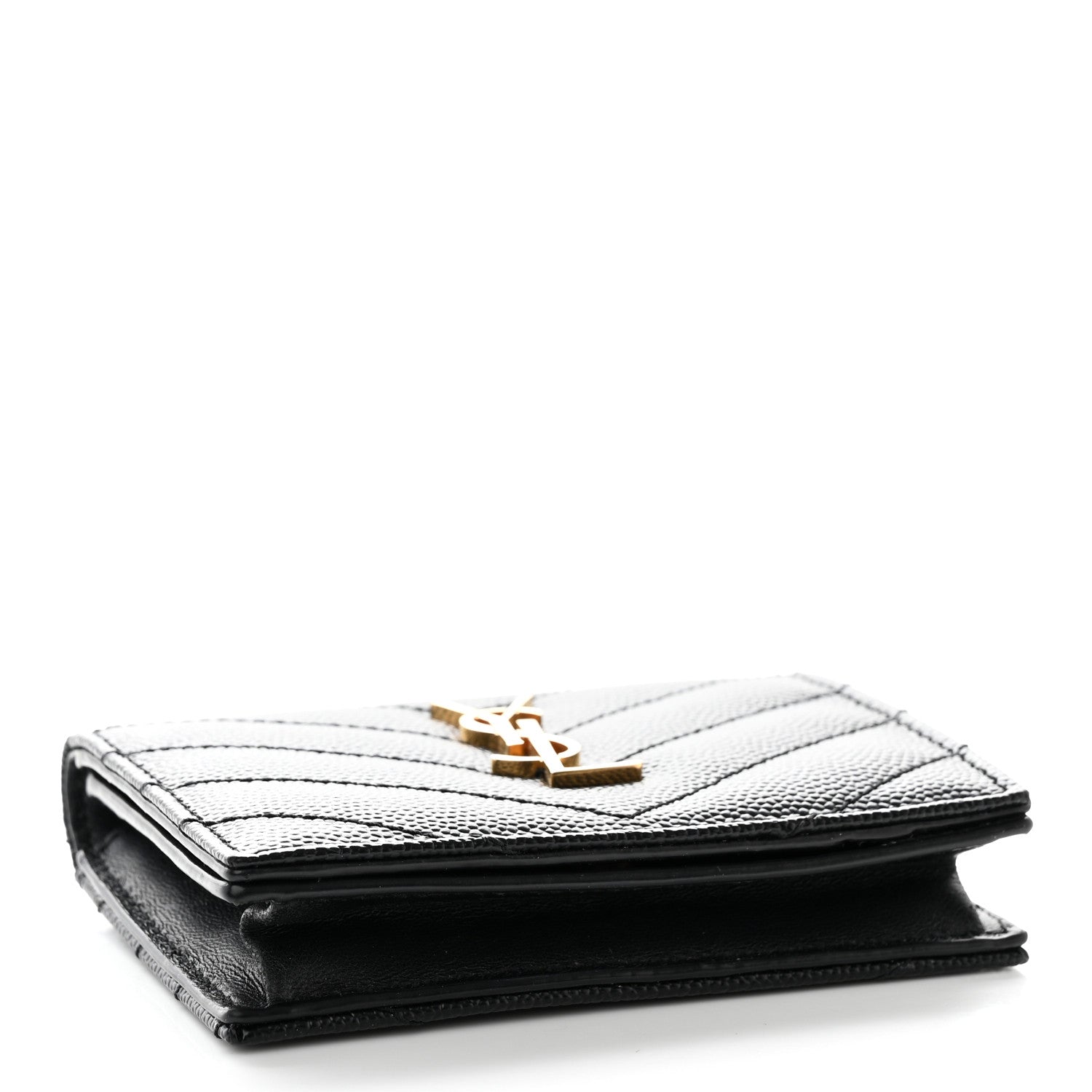 Saint Laurent Grain De Poudre Matelasse Chevron Monogram Flap Card Case Black 4 of 12