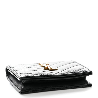 Saint Laurent Grain De Poudre Matelasse Chevron Monogram Flap Card Case Black 4 of 12