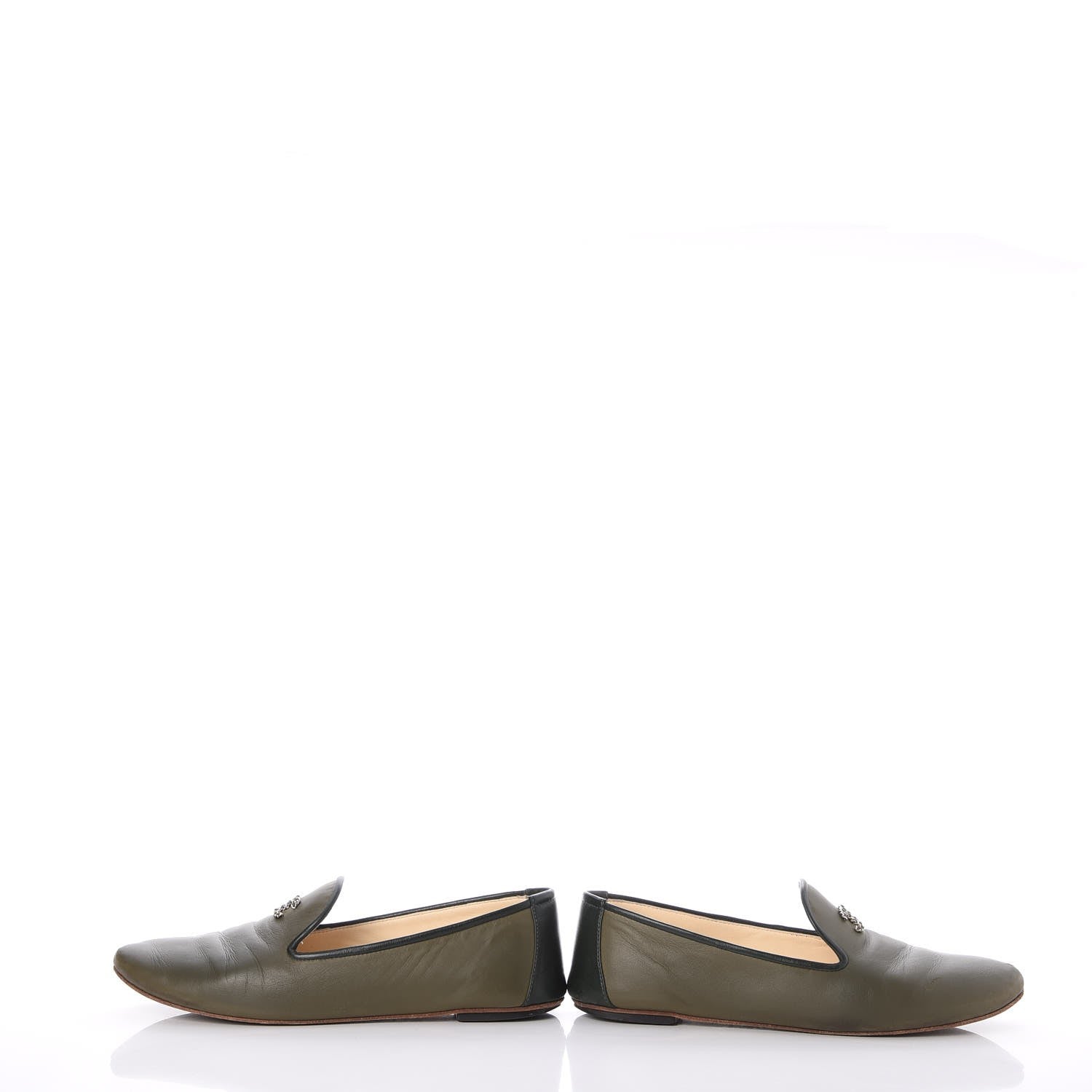 Chanel Lambskin CC Mocassin Loafers 40 Khaki 6 of 12