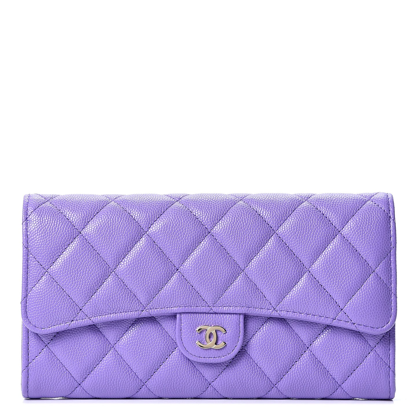 Caviar Quilted Large Flap Wallet Purple