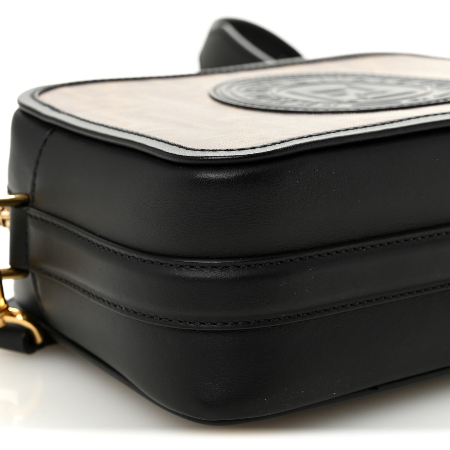 Fendi Glazed Fabric Vitello Century F is Fendi FF 1974 Stamp Patch Camera Case Mogano Panna Black 9 of 10