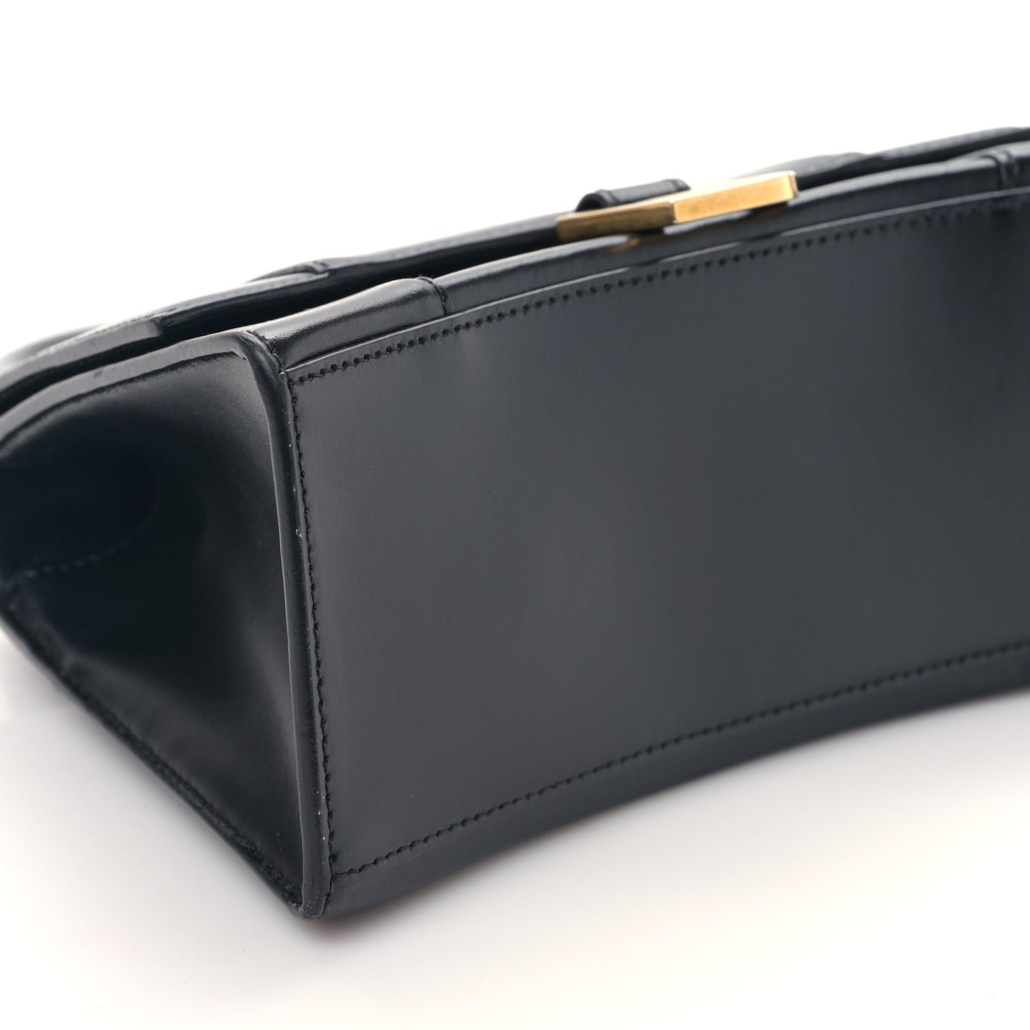 Shiny Box Calfskin Small Hourglass Top Handle Bag Black