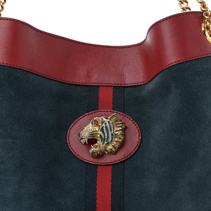 Gucci Suede Calfskin Large Rajah Chain Tote New Blue Romantic Cherry 9 of 11