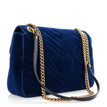 Gucci Velvet Matelasse Medium GG Marmont Shoulder Bag Cobalt Blue 3 of 13