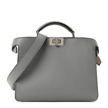 Fendi Cuoio Romano Vitello Cover Glazed Fabric Bi-Color FF 1974 Mini Peekaboo I SEE U Satchel  Grigio Chiaro Ghiaia 1 of 9