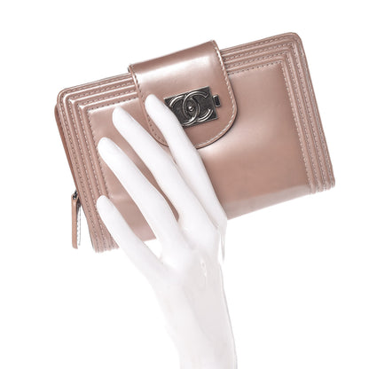 Chanel Metallic Glazed Calfskin Boy Zipped Pocket Wallet Pink 2 of 14
