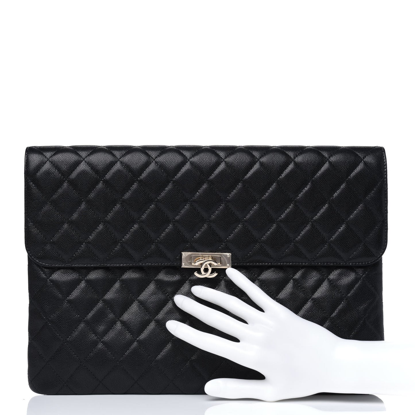 Caviar Quilted Large Golden Class Pouch Black