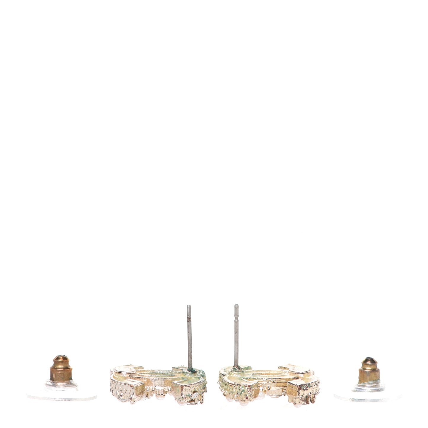 Pearl Crystal Baguette CC Earrings Gold