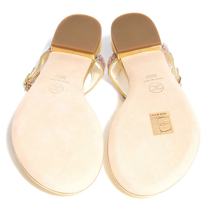 Chanel Patent Glitter CC Flat Sandals 36.5 Gold Multicolor 5 of 6