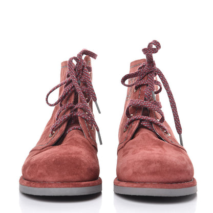 Chanel Suede Calfskin Lace Up Short Boots 37 Burgundy 3 of 12
