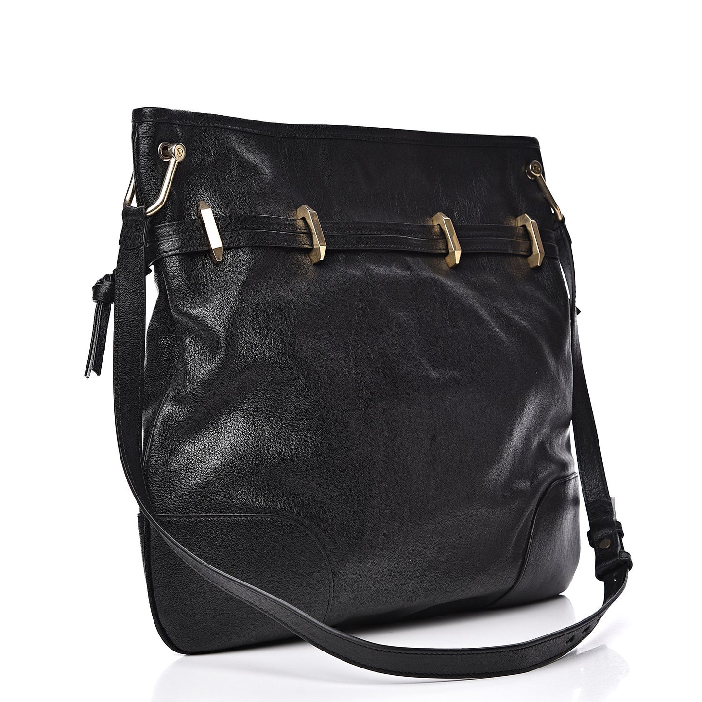 Sakai Calfskin Horsebit 1955 Cinch Top Messenger Bag Black