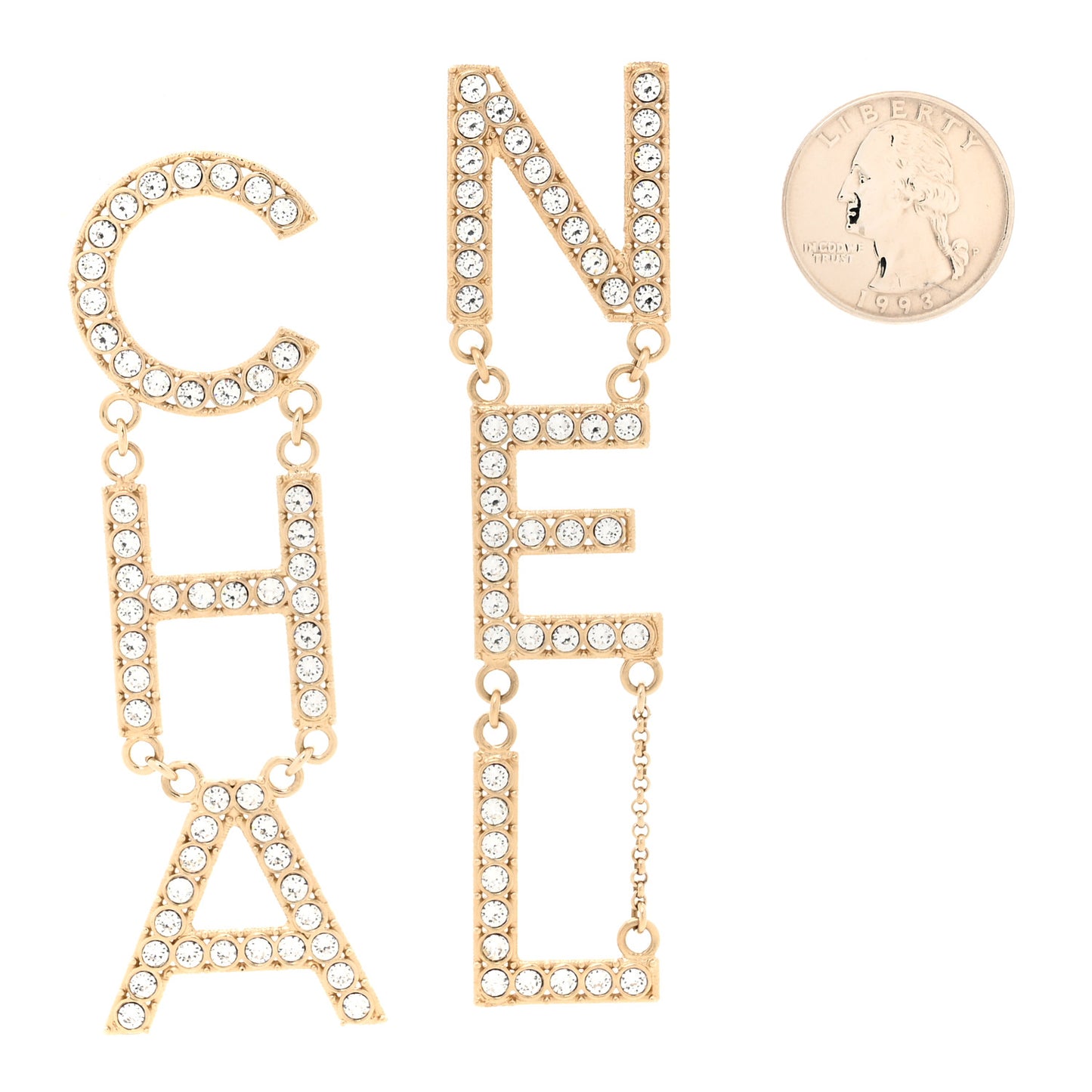 Crystal Cha-Nel Logo Drop Earrings Gold