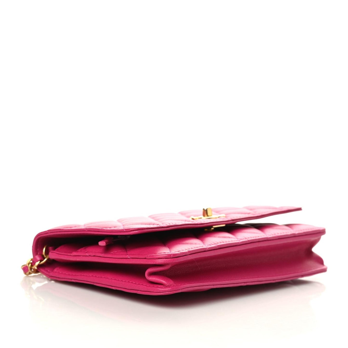 Lambskin Quilted CC Pearl Crush Wallet on Chain WOC Dark Pink