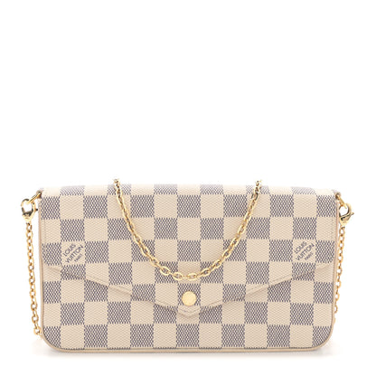 Louis Vuitton Damier Azur Pochette Felicie Chain Wallet Rose Ballerine 1 of 10