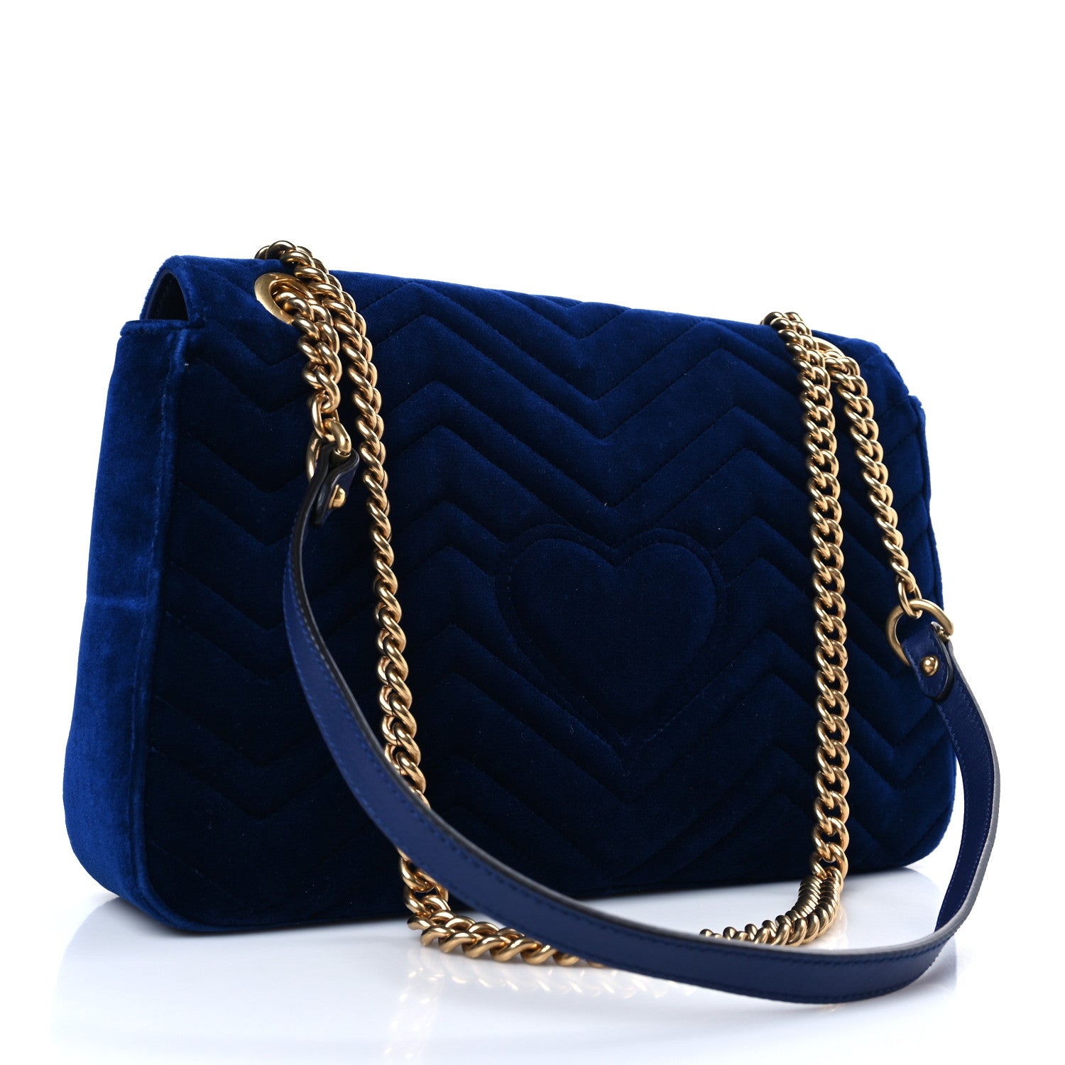 Gucci Velvet Matelasse Medium GG Marmont Shoulder Bag Cobalt Blue 3 of 9