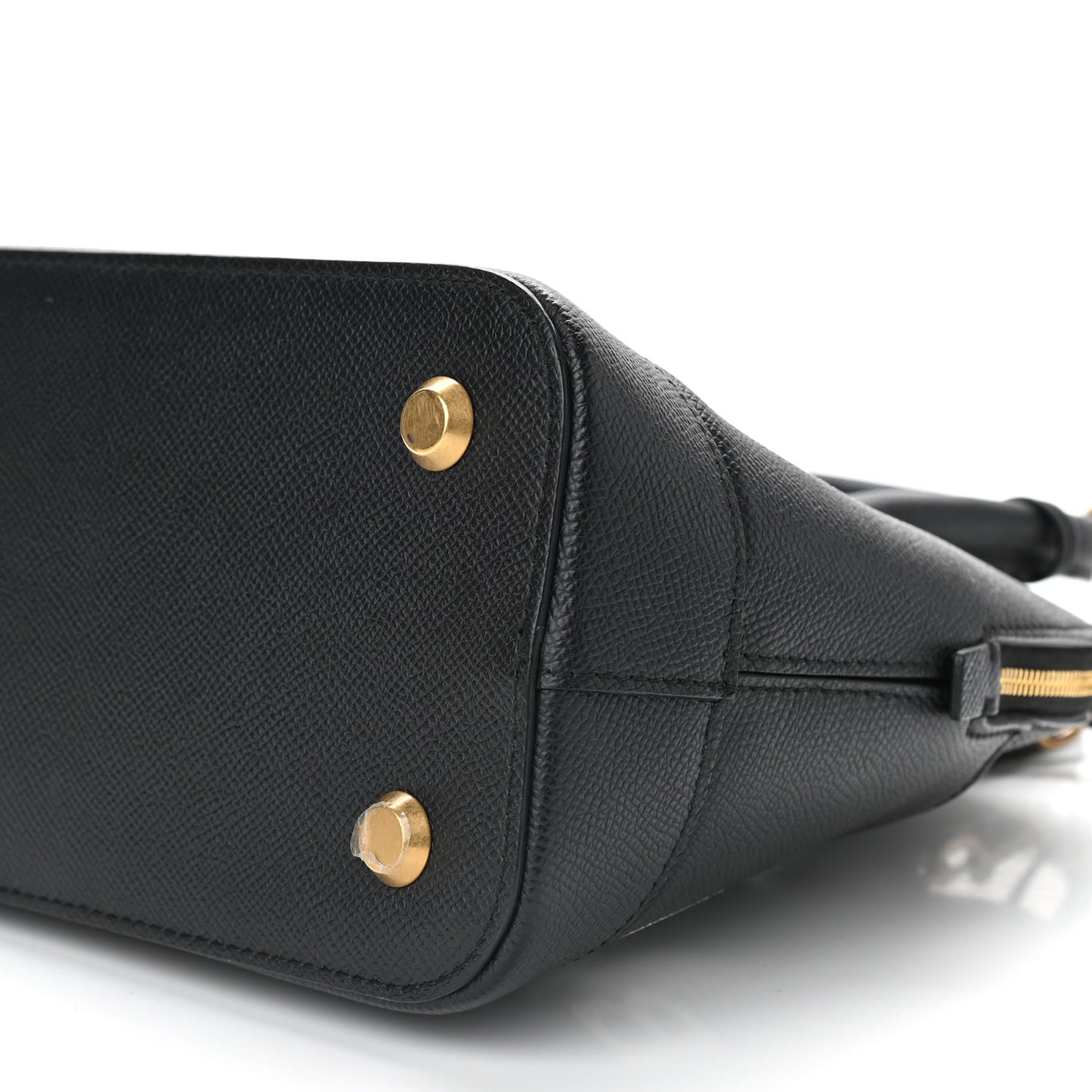 Signature Grained Calfskin Logo S Ville Top Handle Bag Black White