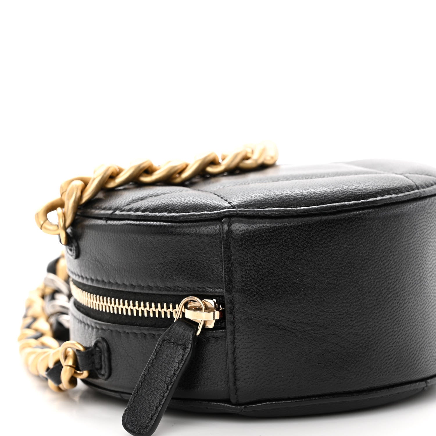Chanel Lambskin Quilted Chanel 19 Round Clutch With Chain Black 8 of 9
