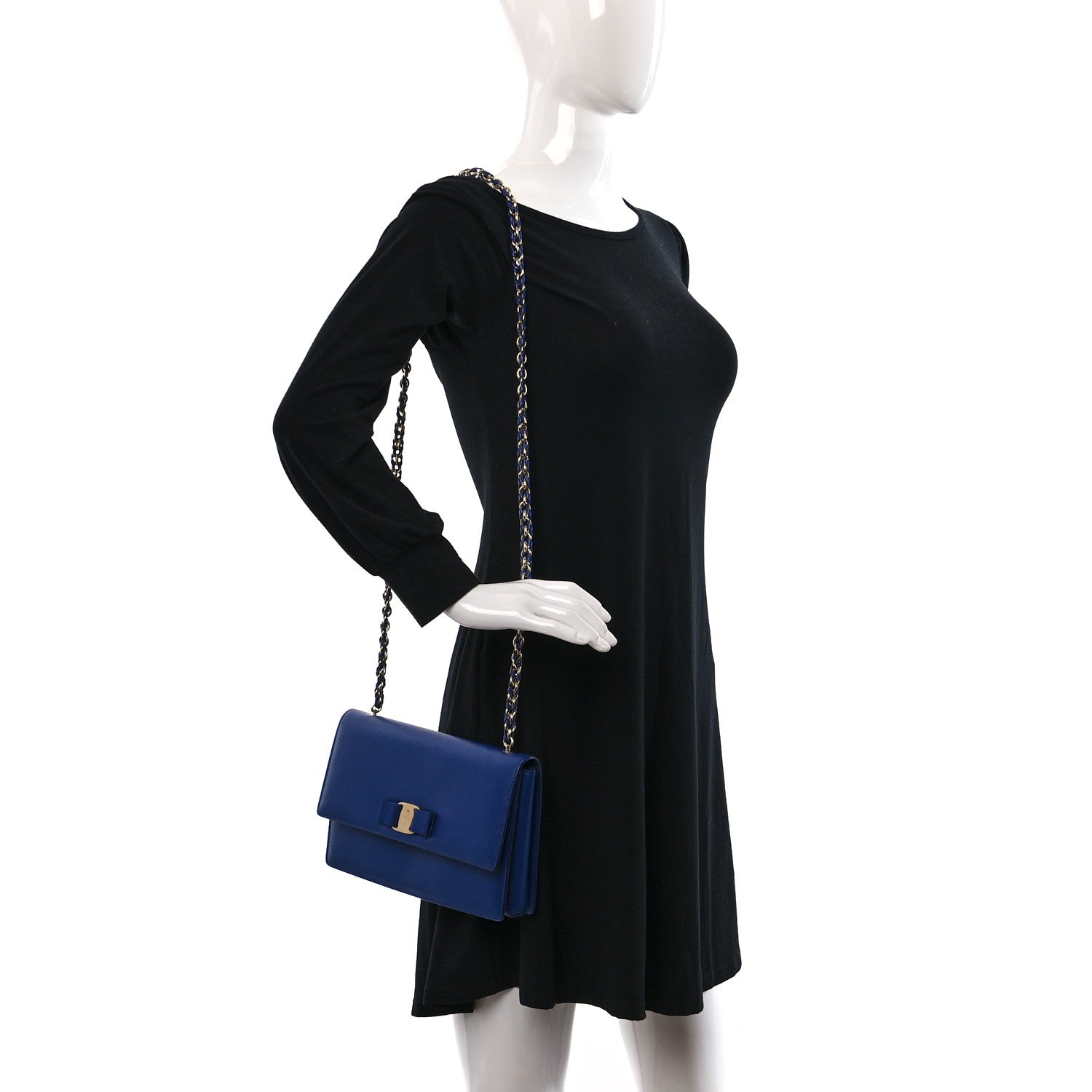 Salvatore Ferragamo Printed Calfskin Ginny Shoulder Bag Blue 2 of 11