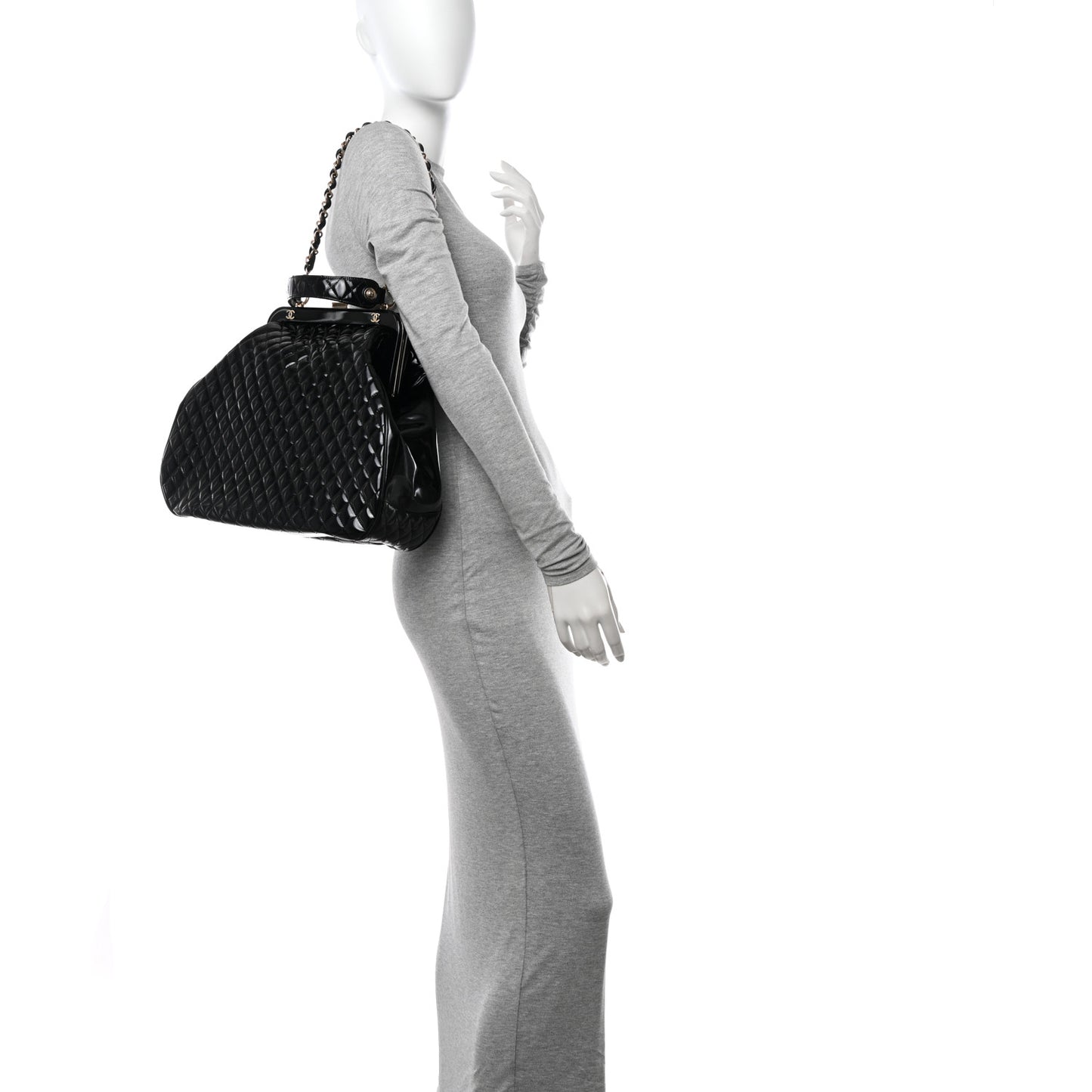 Glazed Calfskin Quilted Mademoiselle Large Frame Bag Black