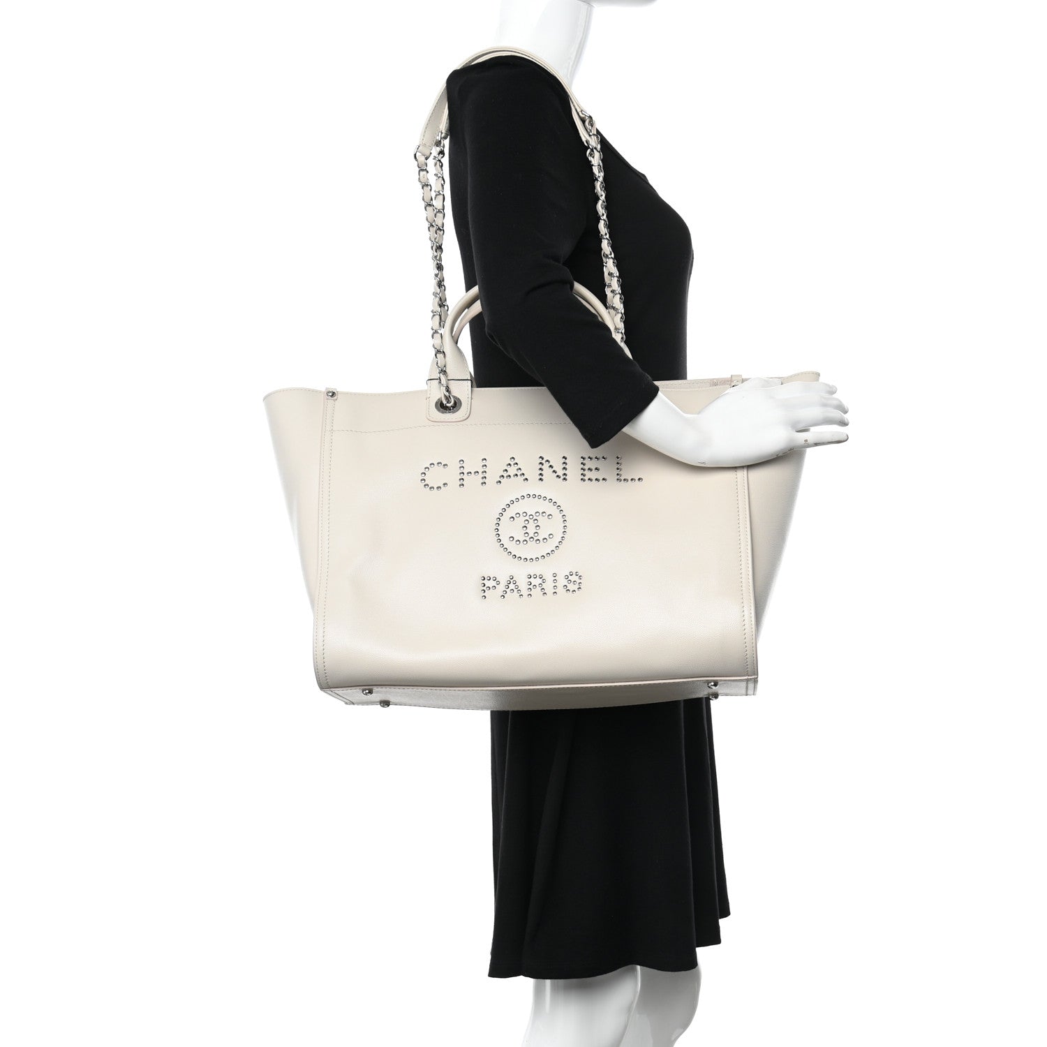 Chanel Caviar Medium Studded Deauville Tote Ivory 2 of 11
