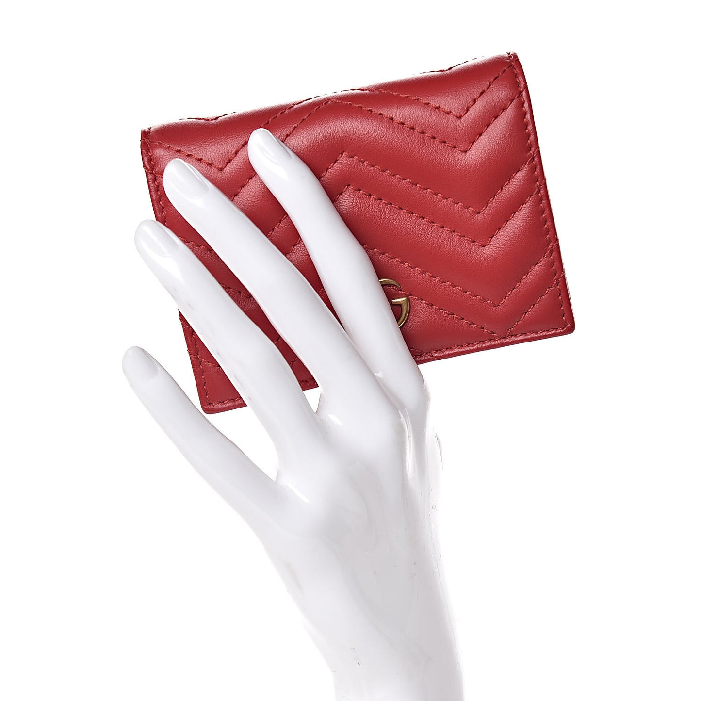 Calfskin Matelasse GG Marmont Card Case Wallet Hibiscus Red
