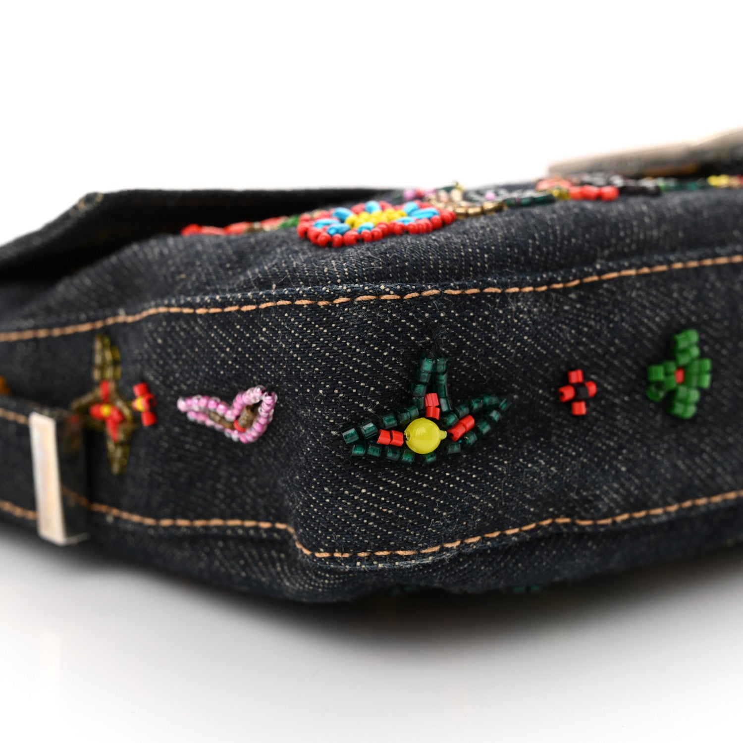 Fendi Denim Ricami Beaded Baguette Blue 7 of 10