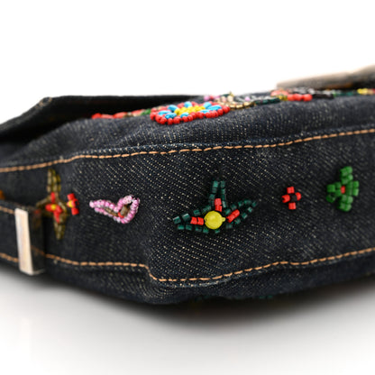 Fendi Denim Ricami Beaded Baguette Blue 7 of 10