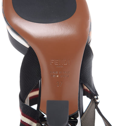 Fendi Technical Mesh FF Colibri 85mm Slingback Pumps 37 Tobacco Moro Bordeaux Black Military 6 of 8