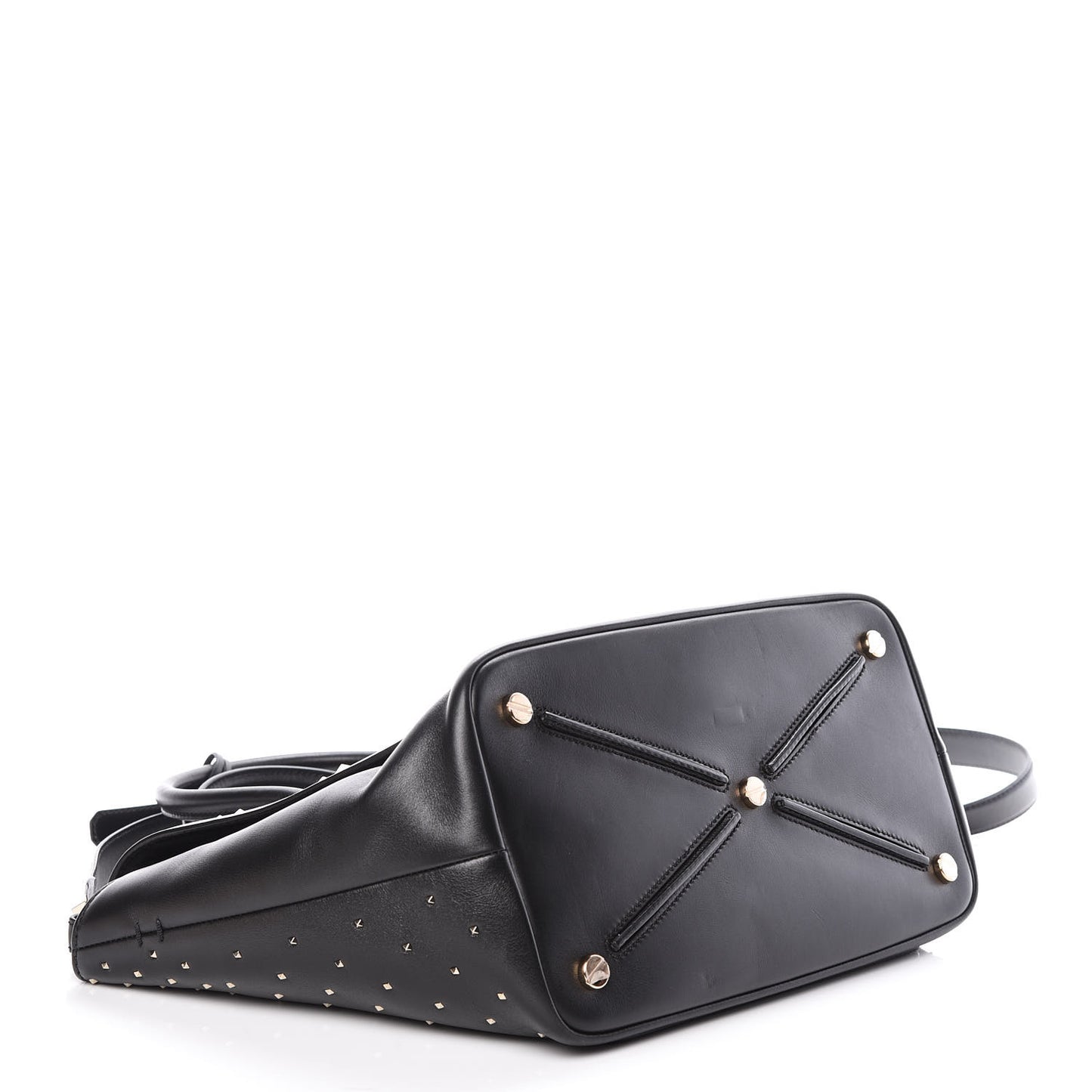 Calfskin Medium Rockstud All Over Demilune Double Handle Satchel Black