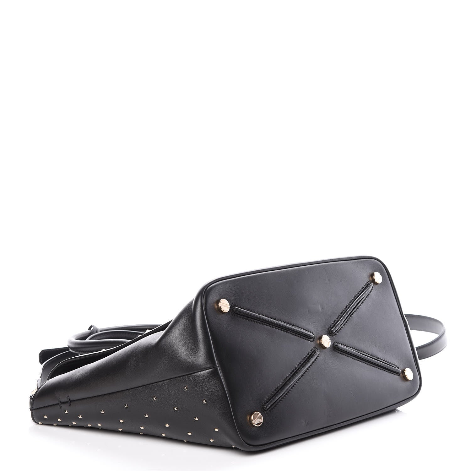 Valentino Garavani Calfskin Medium Rockstud All Over Demilune Double Handle Satchel Black 4 of 8