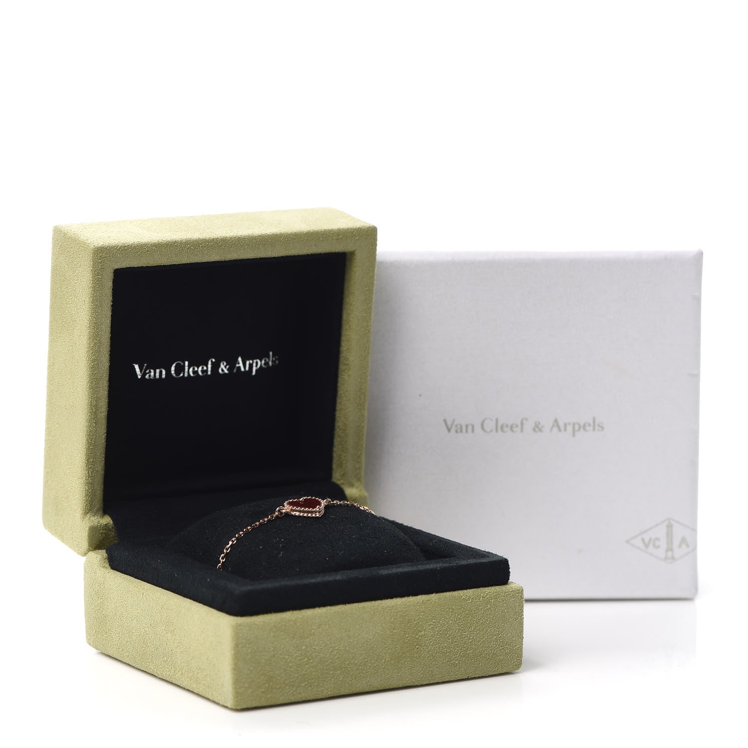 Van Cleef & Arpels 18K Rose Gold Carnelian Sweet Alhambra Heart Bracelet 8 of 8