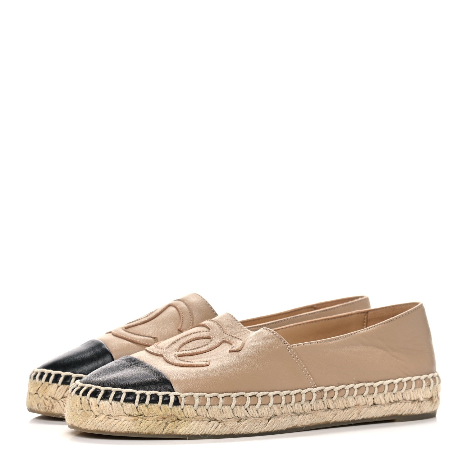 Chanel Lambskin CC Espadrilles 39 Beige Black 3 of 16