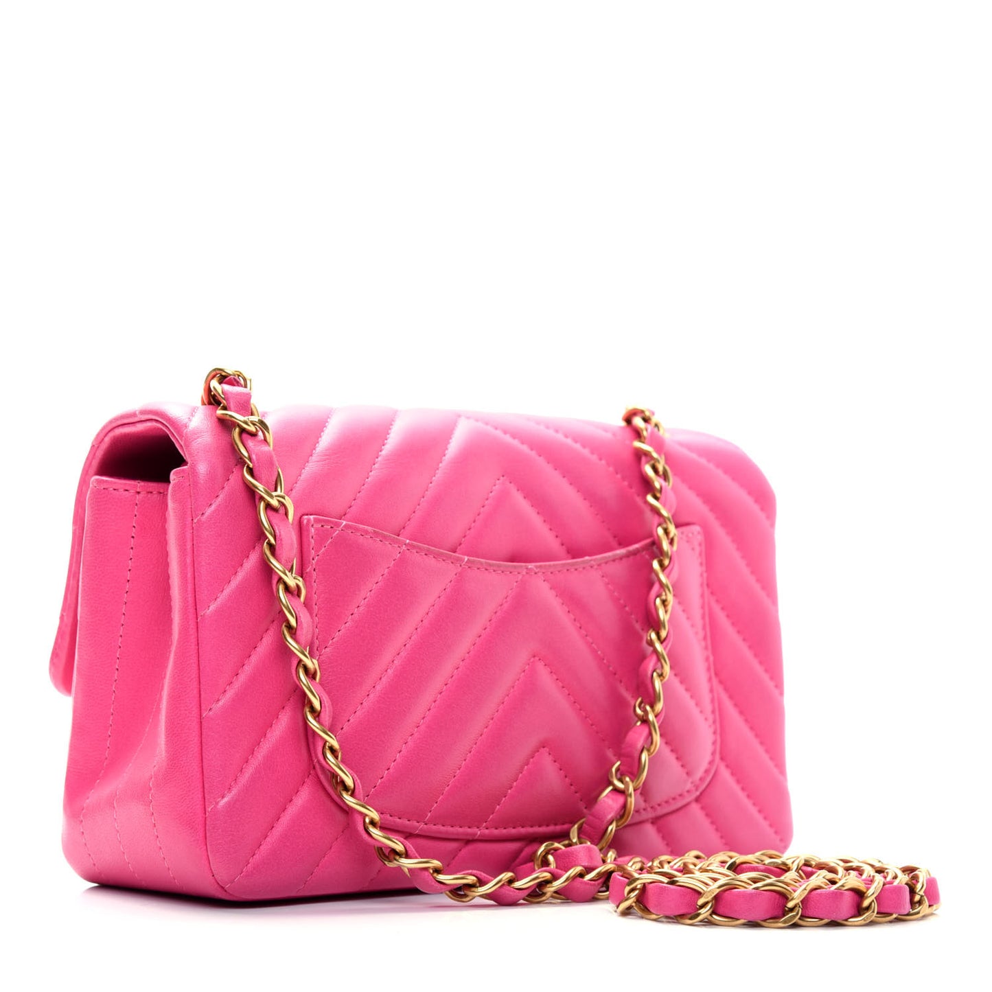Lambskin Chevron Quilted Mini Rectangular Flap Fuchsia