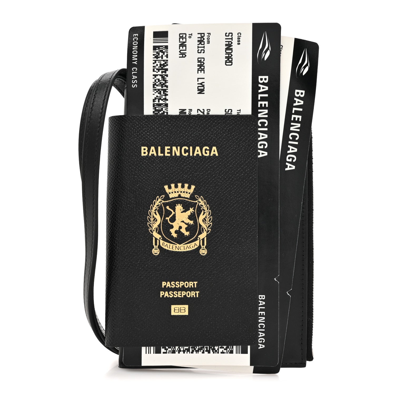 Balenciaga Textured Calfskin Passport Phone Holder Black 1 of 11
