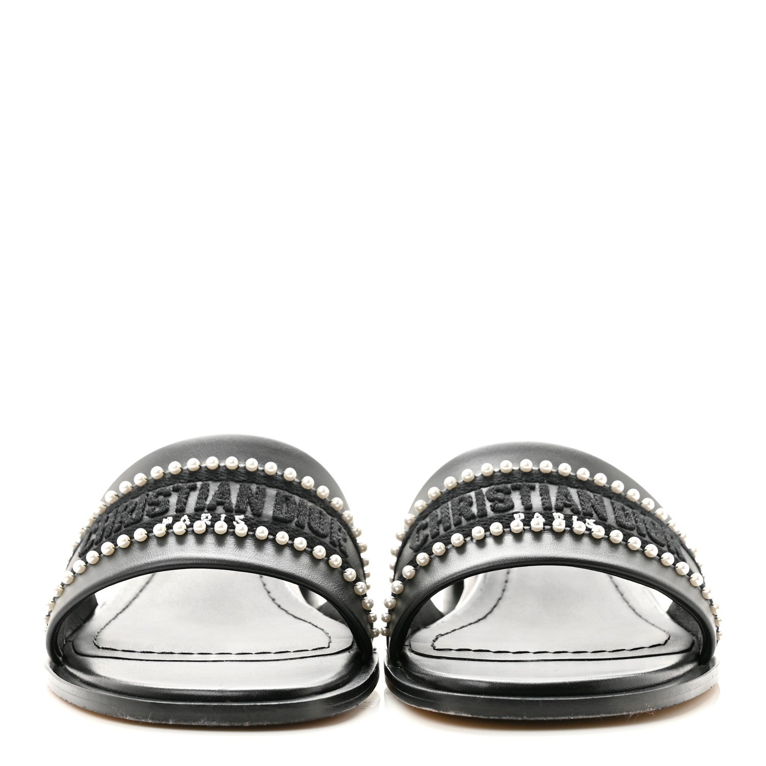 Christian Dior Calfksin Pearl Embroidered Dway 35mm Slide Sandals 35 Black 3 of 10