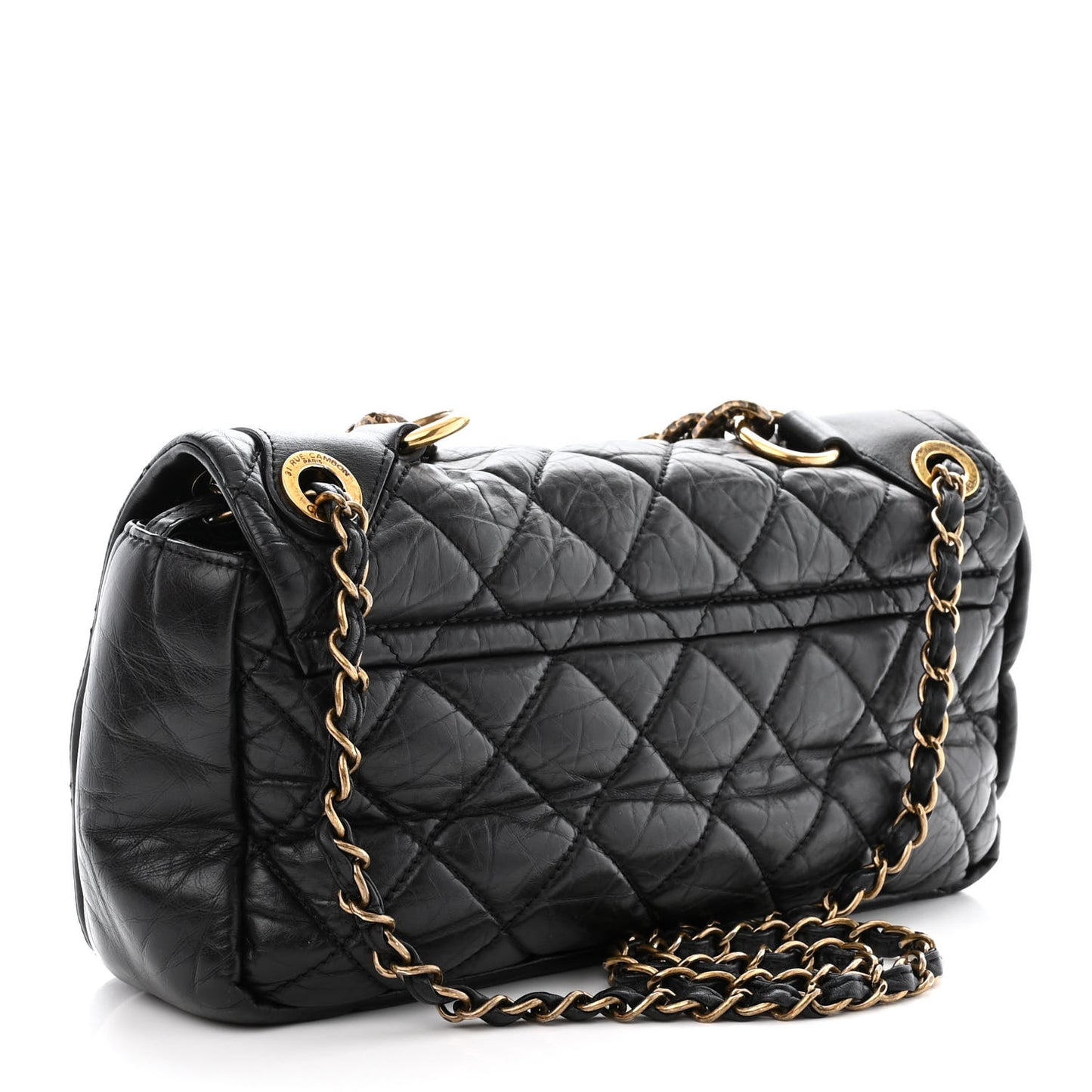 Aged Calfskin Quilted Medium Pondichery Flap Black