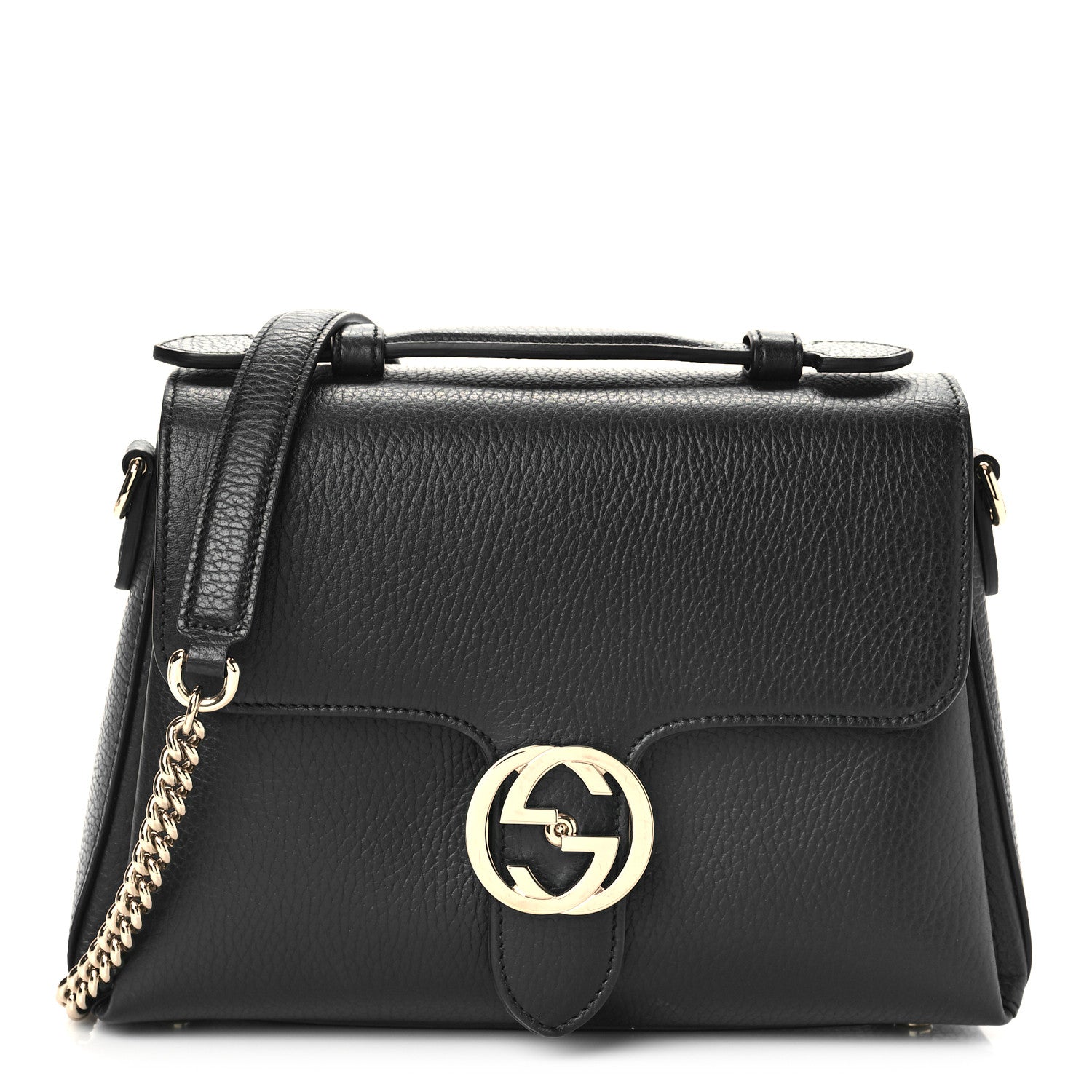 Gucci Dollar Calfskin Interlocking G Top Handle Shoulder Bag Black 1 of 9