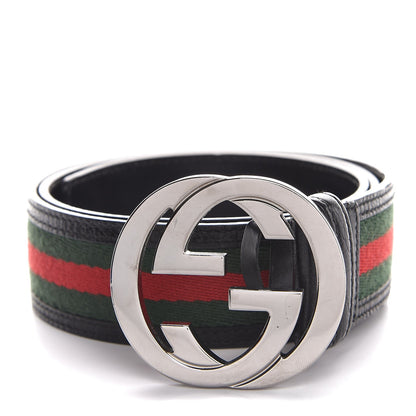 Gucci Calfskin Web Interlocking G Belt 85 34 Black 1 of 7