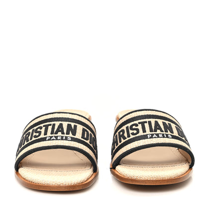 Christian Dior Cotton Embroidered Dway 35mm Slide Sandals 37.5 Dark Knight 3 of 10