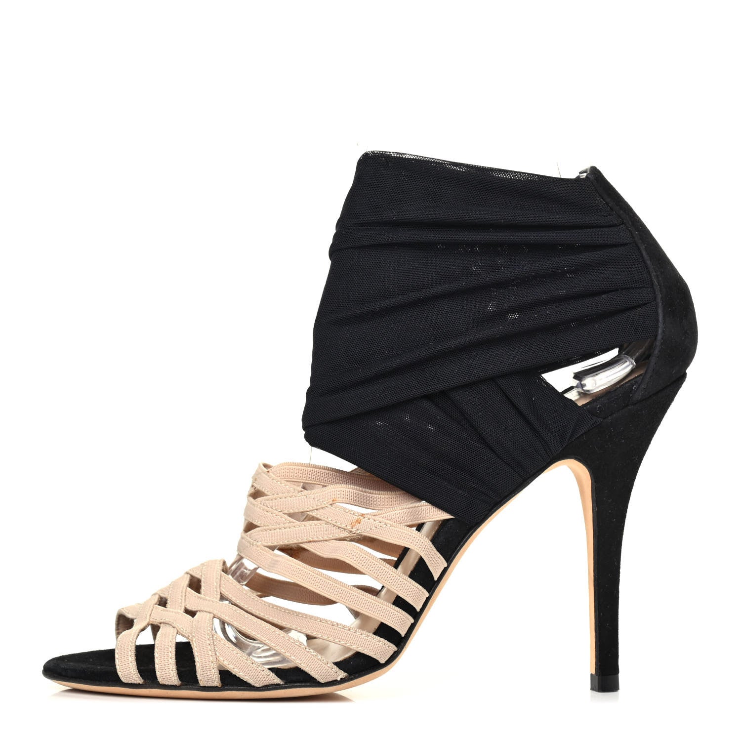 Fendi Suede Mesh Strappy Sandals 36.5 Beige Black 1 of 4