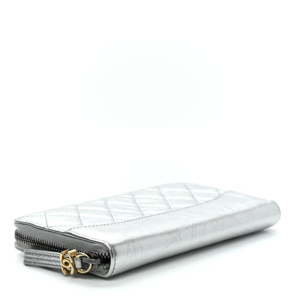 Chanel Metallic Aged Calfskin Quilted Large Gabrielle Zip Around Wallet Silver 4 of 8