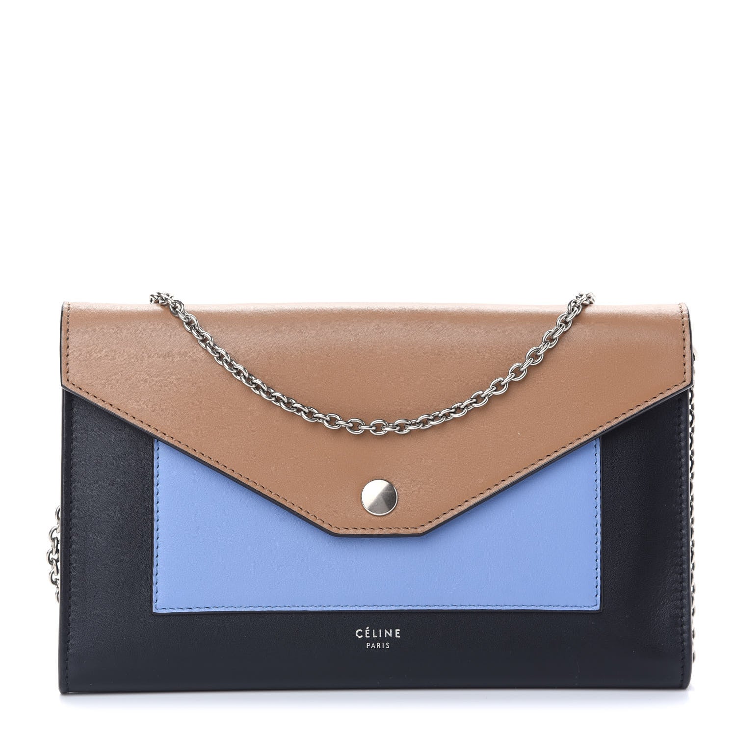 Celine Shiny Calfskin Large Pocket Flap On Chain Black Blue Camel 1 of 9